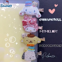 Original Sanrio Crystal Hair Clip Hello Kitty Melody Kuromi Cinnamoroll Kawaii Sparkling Fairy Princess Bangs Hairpin Decoration