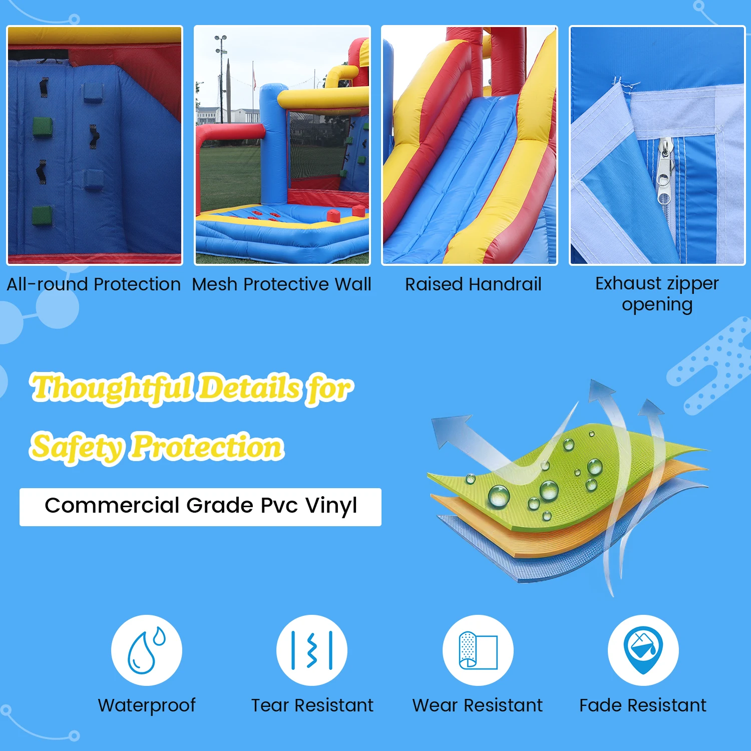 Maison gonflable rebondissante pour enfants avec toboggan, fosse à balles, escalade, alimenté par ventilateur de 1100 W, 100% PVC, autoportante, prise américaine 110-130 V