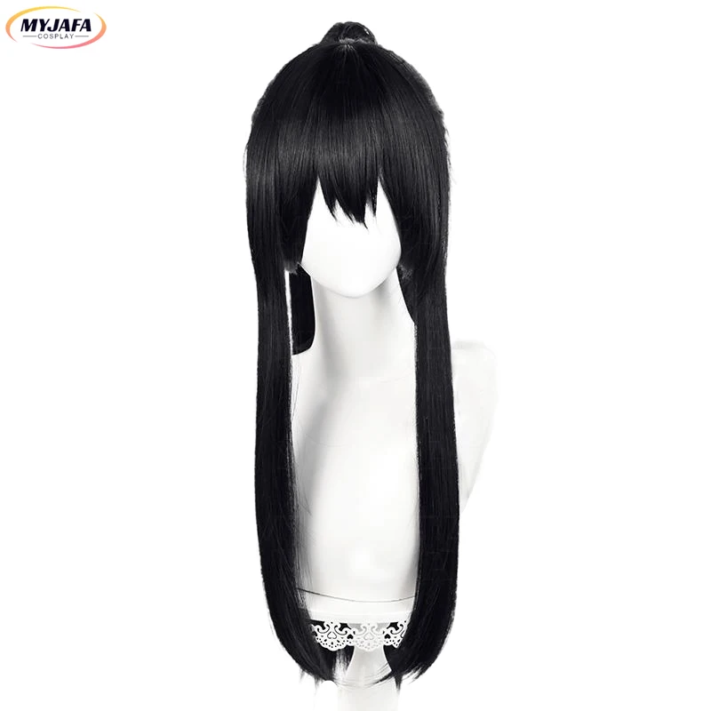 Ashiro Mina Cosplay Peruka Anime Długa Czarna Z Kucykiem Odporne Na Ciepło Syntetyczne Włosy Halloween Odgrywanie Ról Peruki + Czapka Peruka — zdjęcie 4