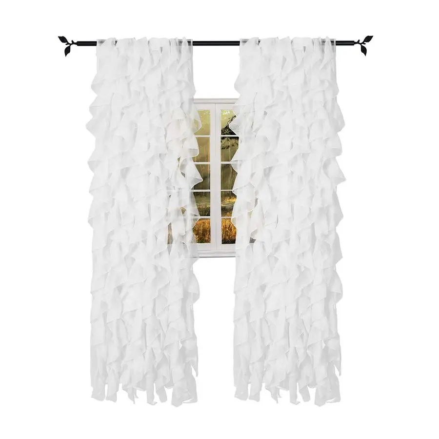 

Декоративная штора-водопад из тюля в стиле фермерского дома/шебби-шик с вертикальными оборками для спальни и гостиной, 2 панели, белая, 5084