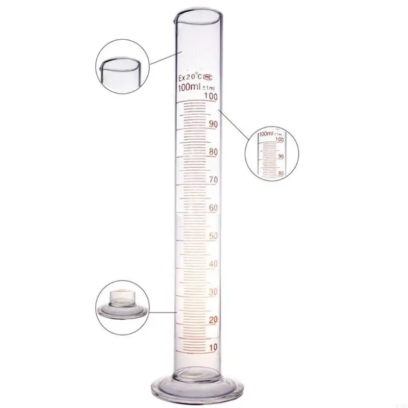E1PC 100 Glass Graduated Cylinder Measuring Single Metric Scale Spout Measure