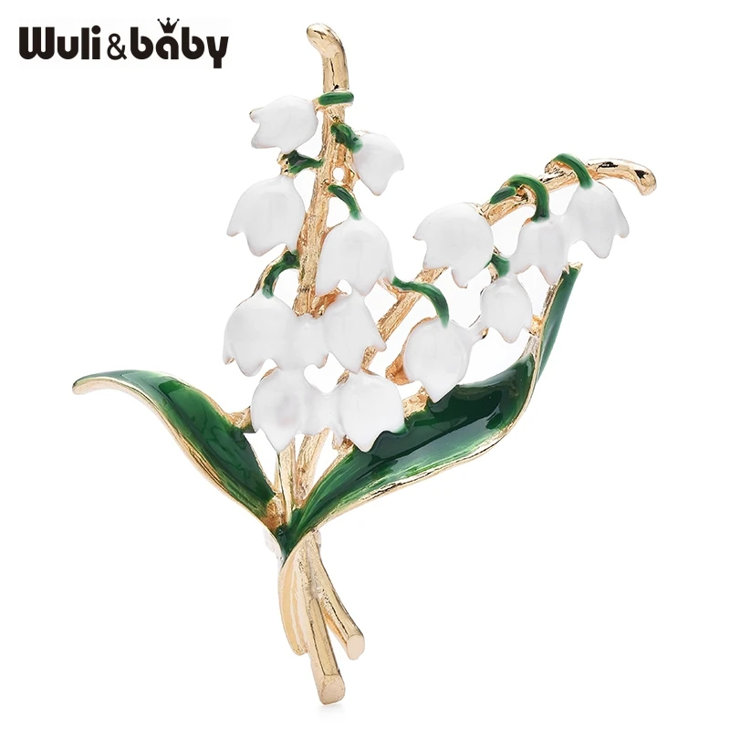 Broches Wuli & baby esmaltados de lirio del valle, broche de flor blanca, alfileres para mujer, accesorio de joyería, insignia de vestido de regalo
