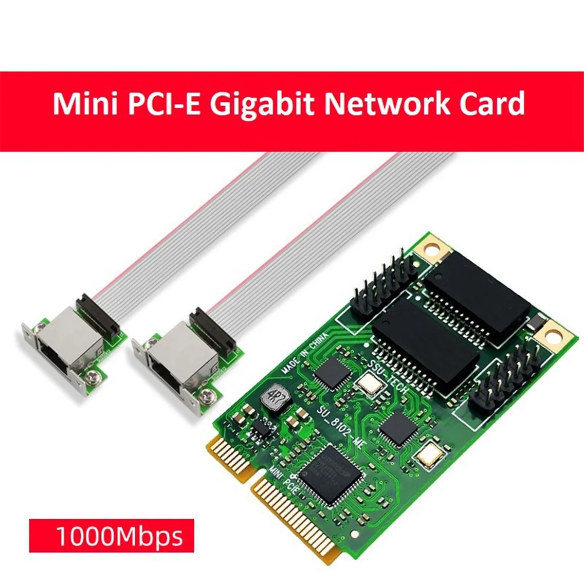 Mini PCI-E to 2port Network Card 1000Mbps Gigabit Ethernet 10/100/1000M RJ45 LAN Network Adapter for Computer PC