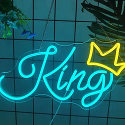  King LED Neon Sign USB Dimmable Neon Light Sign for Gameroom Bedroom Bar Livingroom Birthday Party Gift Wall Decoration