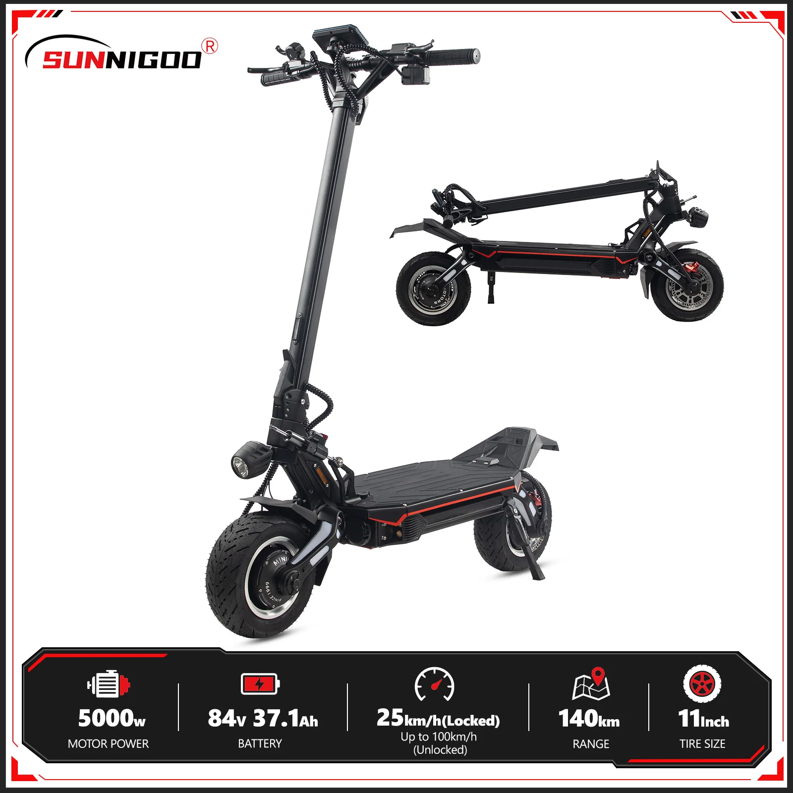 ROVORON Original S7 Elektroroller 5000W Doppelmotor 84V 37,1Ah 100km/h APP-Entsperrung Einstellbare Federung Faltbarer E-Scooter für Erwachsene Pendler