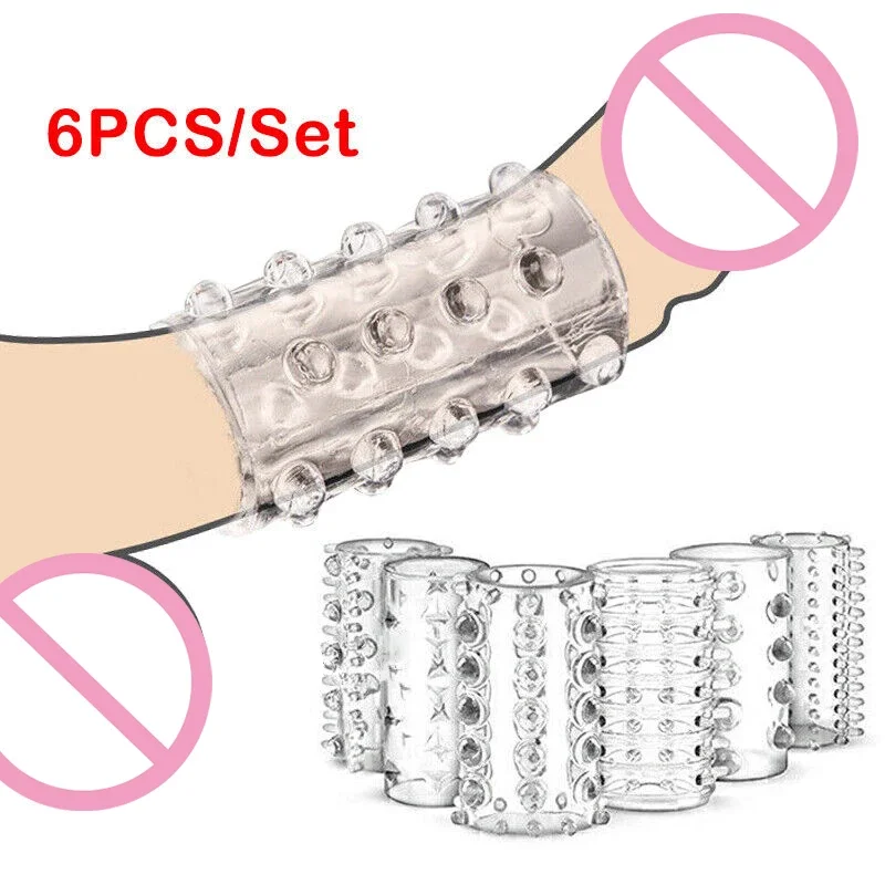 6PCS Textured Cock Penis Sleeve Sheath Extension Sleeve Condoms Covers Delay Sex Toys For Men Delay Time Juguetes Sexuales