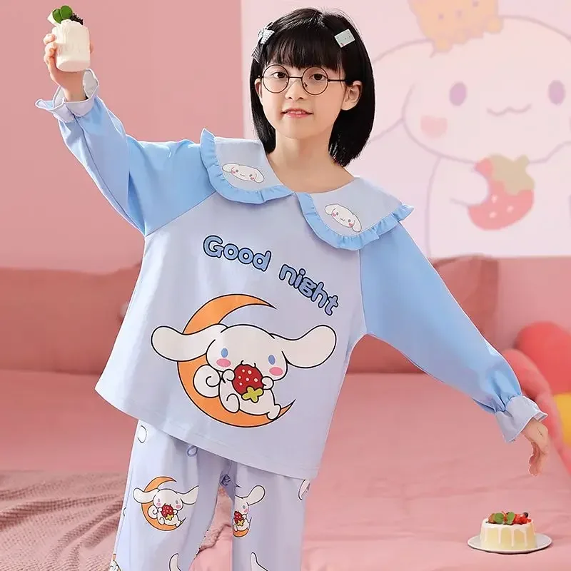 ملابس نوم أنيمي Kawaii Kuromi Cinnamoroll ، ملابس بقلب جرلي ، ملابس منزلية لطيفة من ميلودي ، قميص بأكمام طويلة ، سراويل ، بيجامات ، لعبة