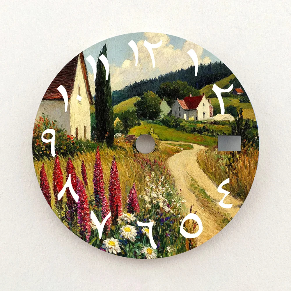 28.5mm Dial NH35 Dial Oil Painting Countryside Scenery Arabic Numeral Dial NH36 Dial Watch Accessories Fits NH35/NH36 Movements