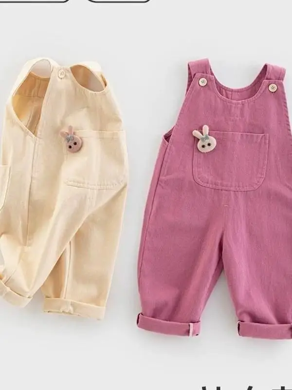 Salopette en coton pour filles mignonnes, pantalon long, printemps automne, vêtements pour bébés, 2-3 ans, tenue élégante pour enfants, style chinois