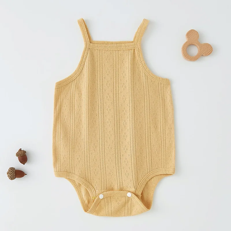 MILANCEL Summer Baby Girls Thin Style Bodysuit Toddler Solid Color Hollow Out Tank Top Jumpsuit Newborn One Piece