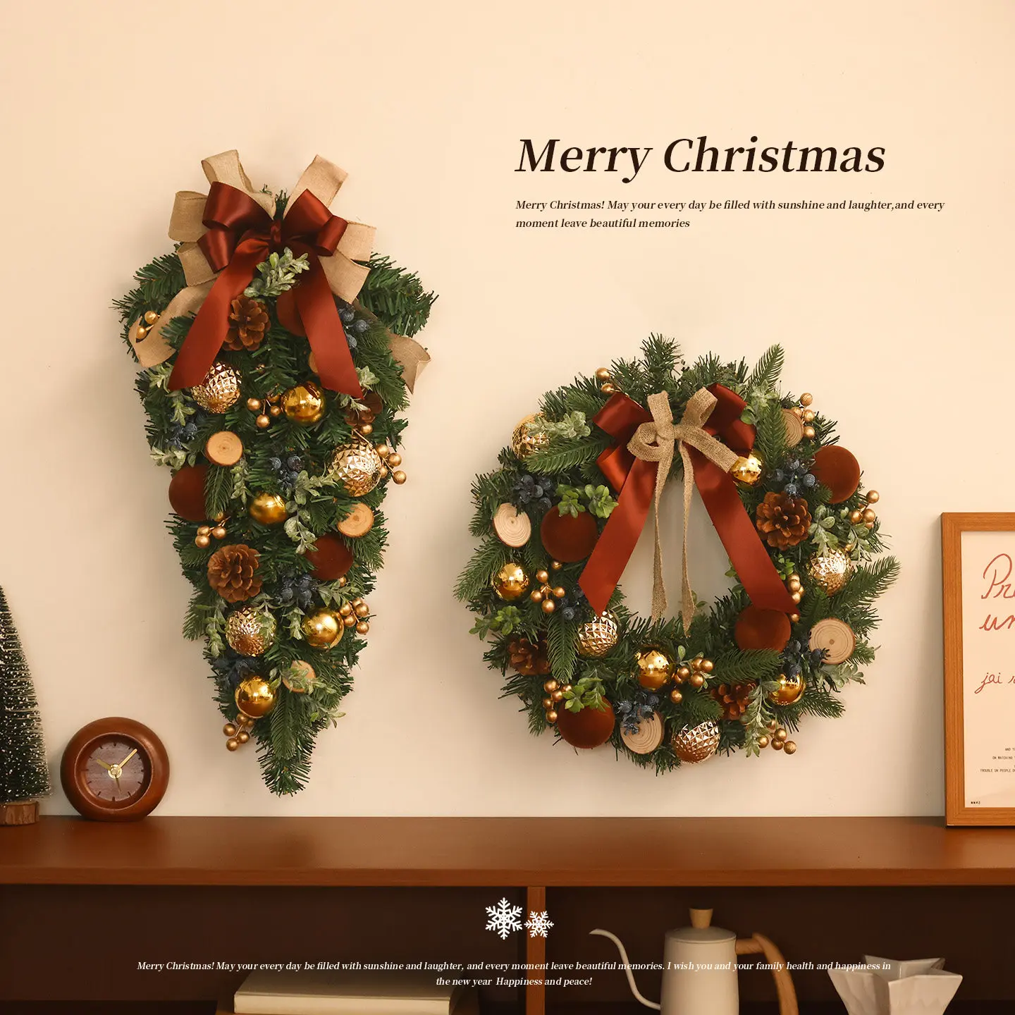 Festive Front Door Adornments Dual Shape Christmas Wreath Vintage Pine Cone Ornament For Household Wall Photo Decor