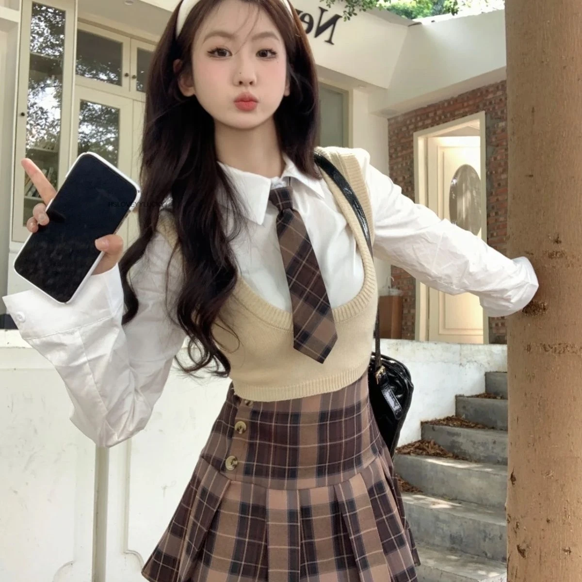 

Autumn Winter New Vintage Korea Style Women Fashion Knit Coat Short Skirt Long Sleeve Blouse three-piece Jk Uniform Suit