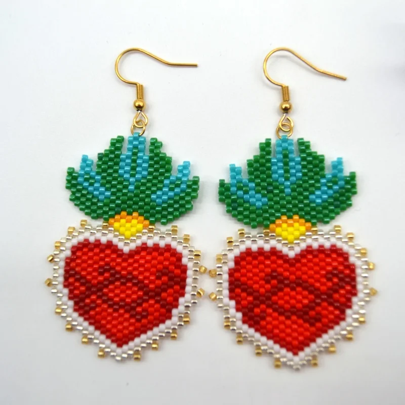 البوهيمي نمط اليد محبوك القلب تصميم الأرز الخرزة أقراط المرأة المألوف بسيط مطرز مجوهرات تنوعا الإكسسوارات