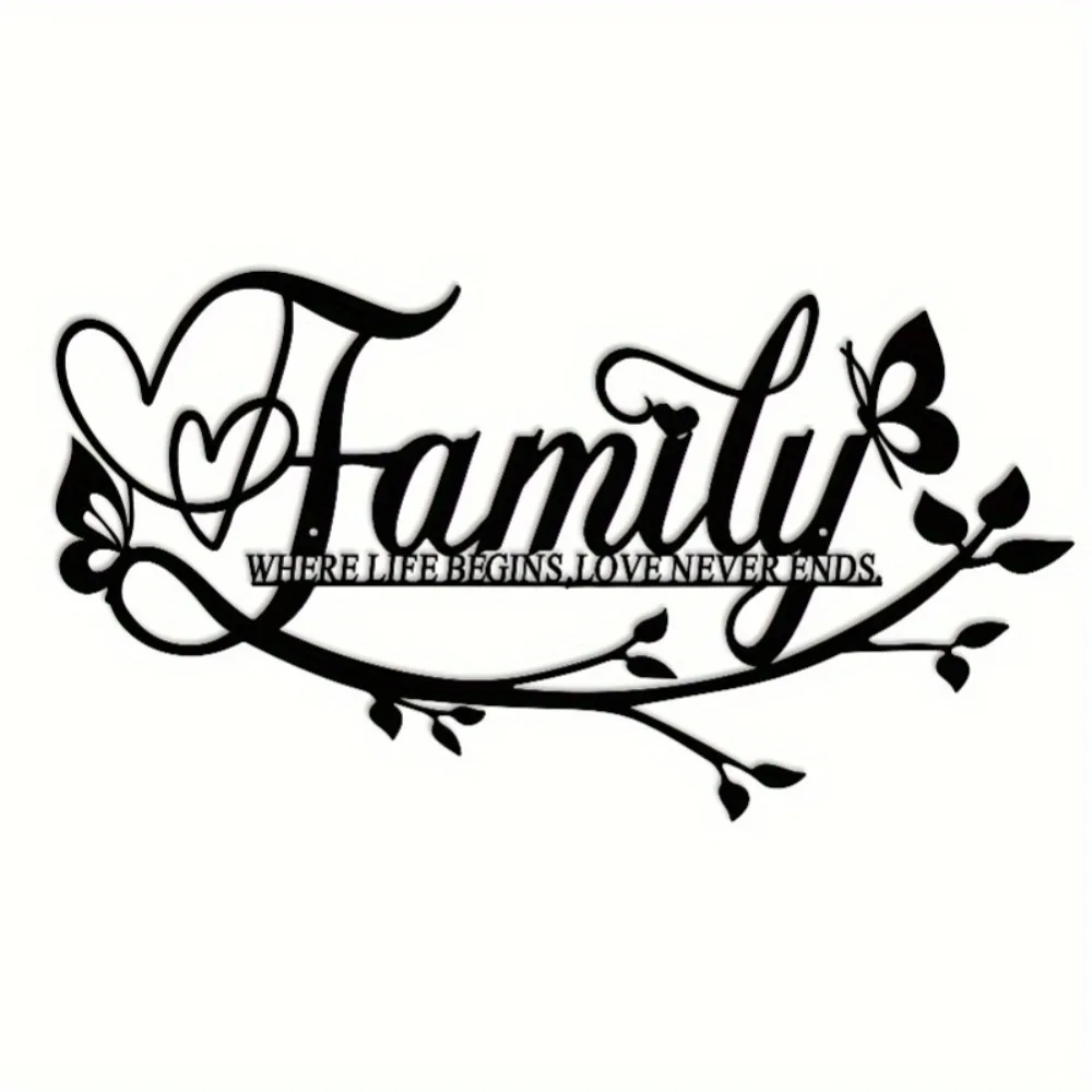 CIFBUY Iron Wall Art Happy Home Decor Sign Black Metal Flower Letter Cut Out Modern Minimalist Plaque for Living Room