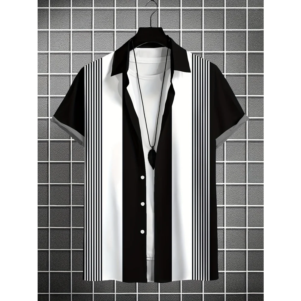 

Hawaiian Shirts for Men 3D Stripe Print Men's Shirt Beach Party Shirts Man Loose Oversized Summer Casual Short Sleeve Clothing