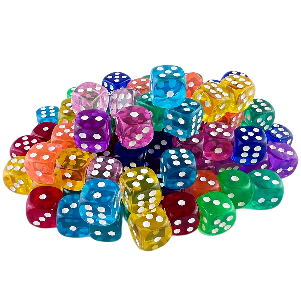 

50pcs Colorful Transparent D6 Dice 14mm Game Dice for Funny Party Board Game DND RPG