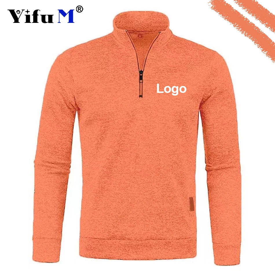 Custom Your Logo Men\'s Sweatshirts Half Zipper Pullover Male Long Sleeve Flleece Sweater Standcollar Snowflakes Hoodies Men New