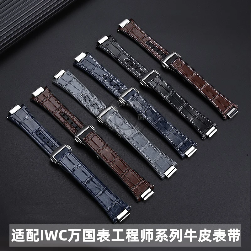 For IWC Watch IW328901IW328902 IW328903 Engineer Series Cowhide Leather Silicone Bottom Watch Strap with Steel Endlink Watchband