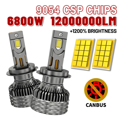 Светодиодные лампы для фар H4 H7 Canbus H1 H3 H11 9054 с чипами CSP 9005 9006 9012 HB3 HB4 9007 H13 H27 880 881, комплект автоламп для противотуманных фар
