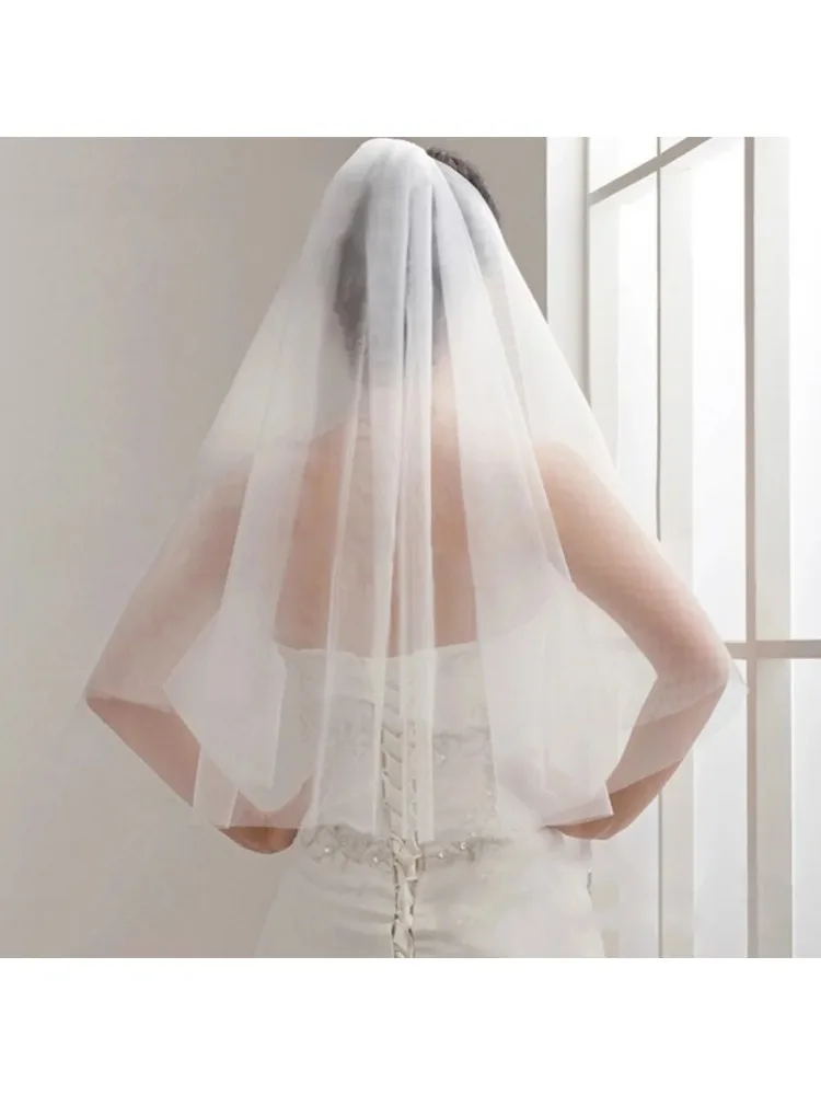 Voile de Mariage Simple et Indépendant pour Patients, Tulle S avec Peigne, Deux Couches, Court, Blanc, Ivoire, Bon Marché