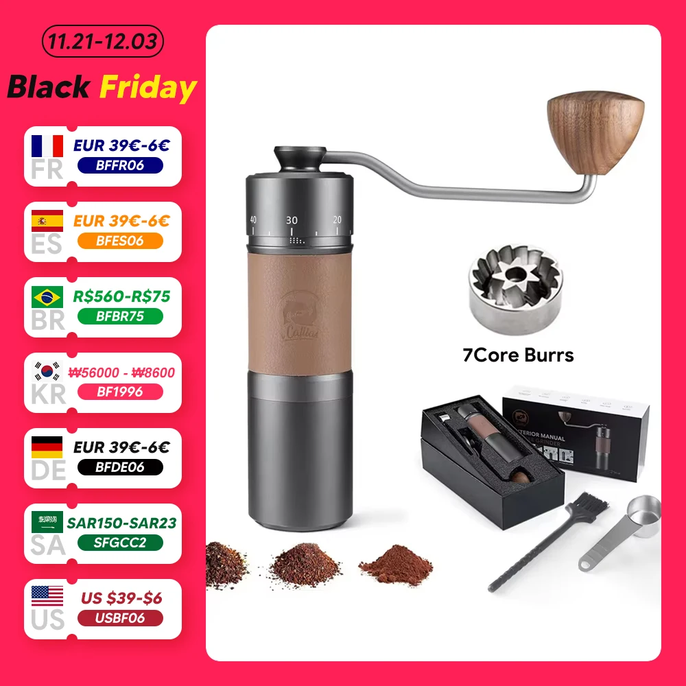 

Manual Coffee Grinder for Espresso Pour Over Coffee 40mm Stainless Steel Conical Burr Mill Adjustable Setting Barista Tools 20g