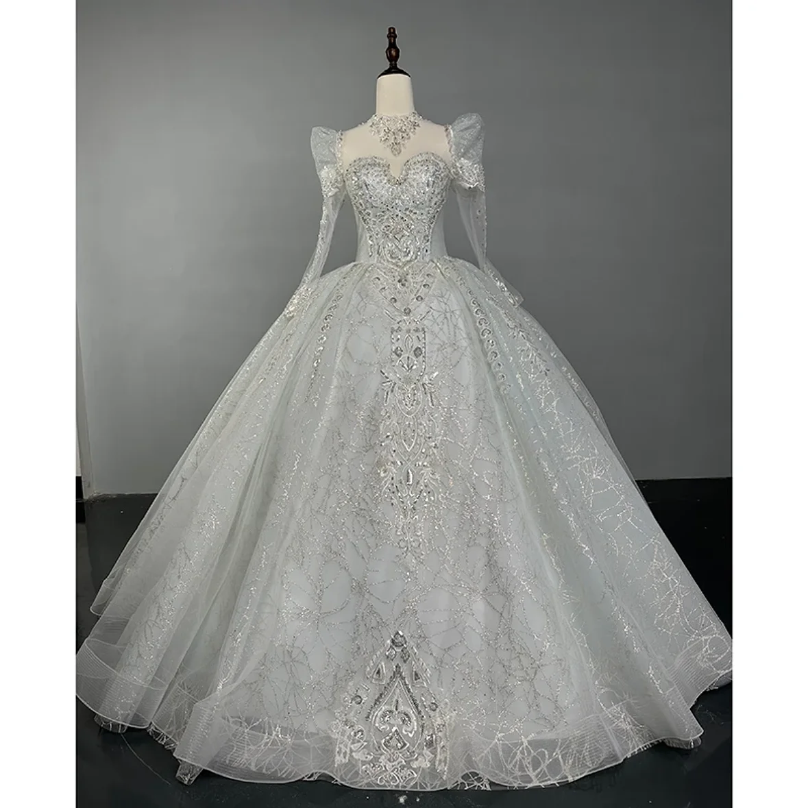 

Luxury Bride Wedding Dresses Full Sleeve Square Collar Beading Embroidery Long Trailing Ball High-end Wedding Party Gowns New