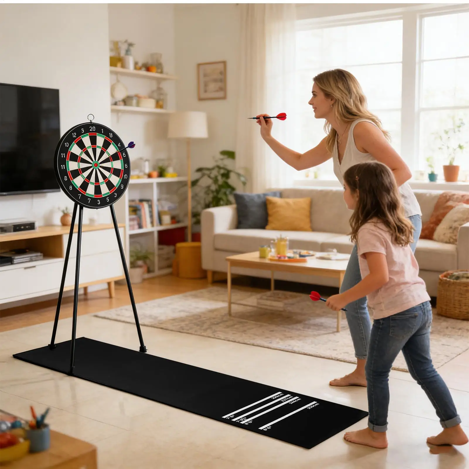 

Коврик для дартса с защитой от скольжения и амортизацией, 4 расстояния для метания, 300x34 см, для женщин, семей, игровых комнат, баров
