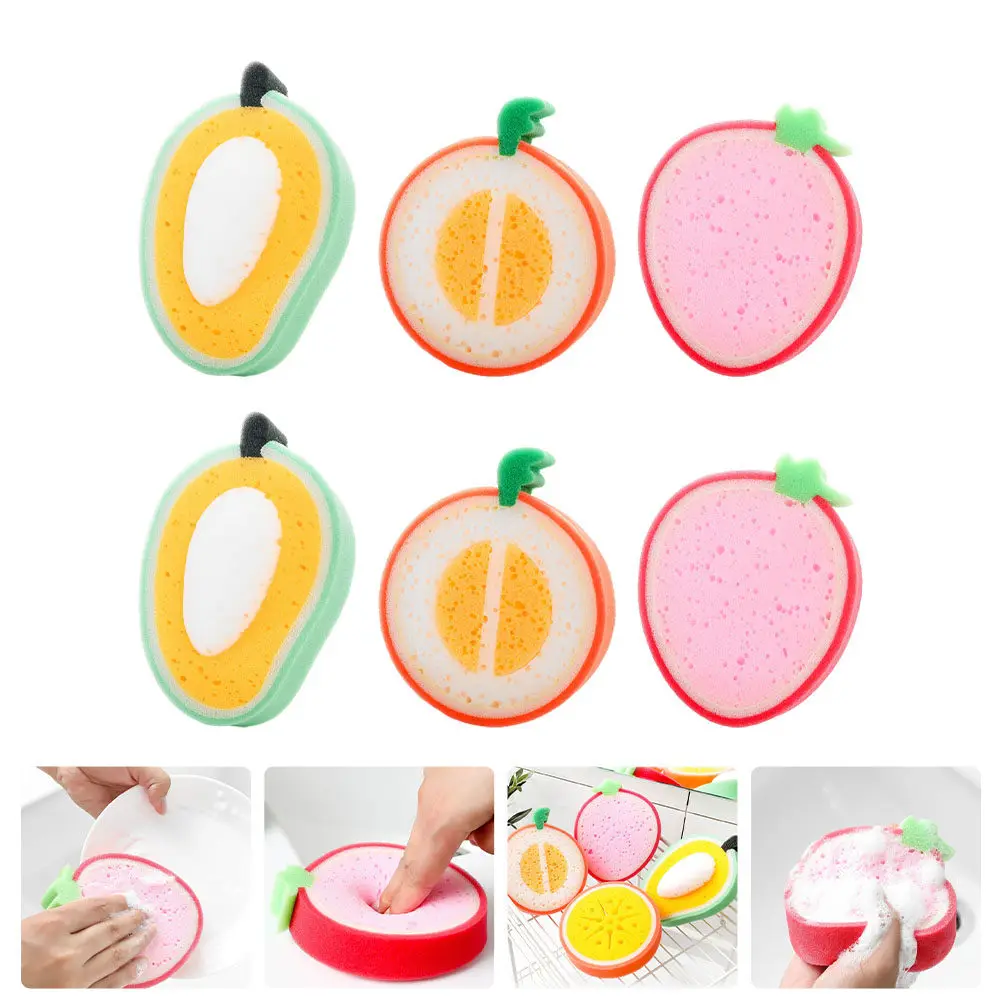 

6Pcs Fruit Shape Bath Sponge Supple Shower Sponges Baby Bath Exfoliating Body Cleaning Infant Shower Tools Adult Washing Sponge