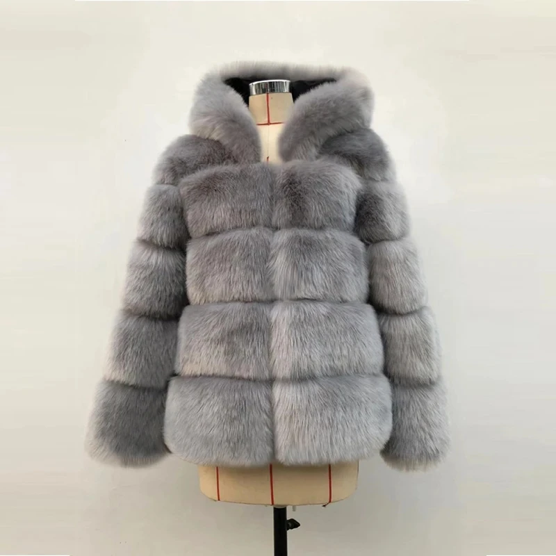 2024 Winter Thick Warm Faux Fur Coat Hooded Women Long Sleeve Fake Fur Jacket Luxury Winter Artificial Fuzzy Coat Fluffy Jacket