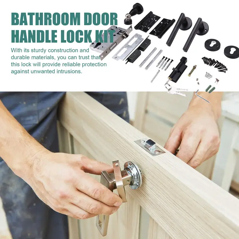 Safe And Economical Bathroom Door Handle Lock, Easy To Install Key, For Quiet Use In Family Bedrooms Black