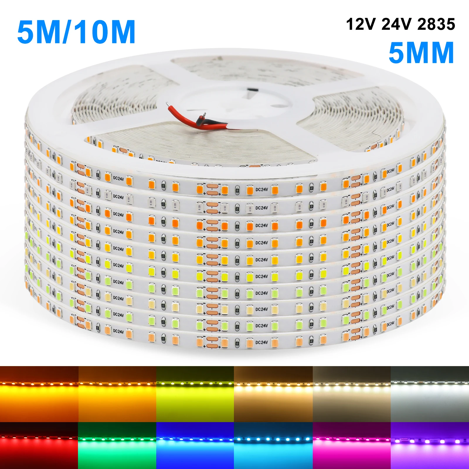 24V 12V LED Strip 2835 120LEDs/m Home Lamp Strips Flexible Tape 5mm 8mm PCB IP20 Non-Waterproof Pink Red Ice Blue Green Yellow