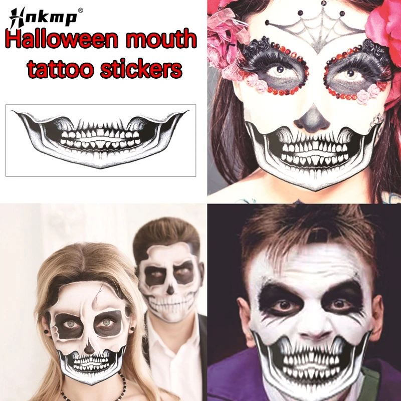 Temporary Tattoos Halloween Makeup 1 Sheets Horror Clown Mouth Stickers Halloween Face Body Makeup Waterproof Realistic Scar