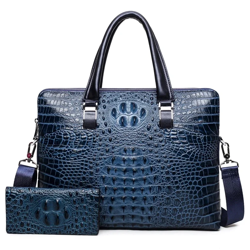 2025 New Luxury Cow Genuine Leather Business Men's Briefcase Male Shoulder Bag Alligator Messenger Bag Tote Computer Handbag