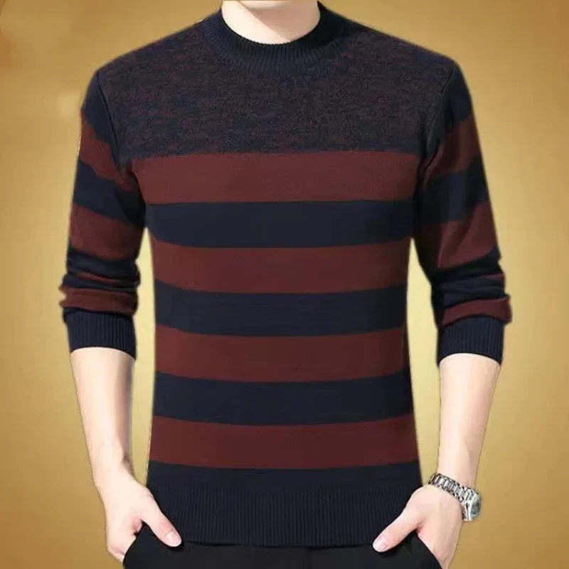 Men's Vintage Striped All-match Knitted Pullovers Autumn Winter Long Sleeve Zipper Patchwork Casual Sweaters Fashion Men Clothes