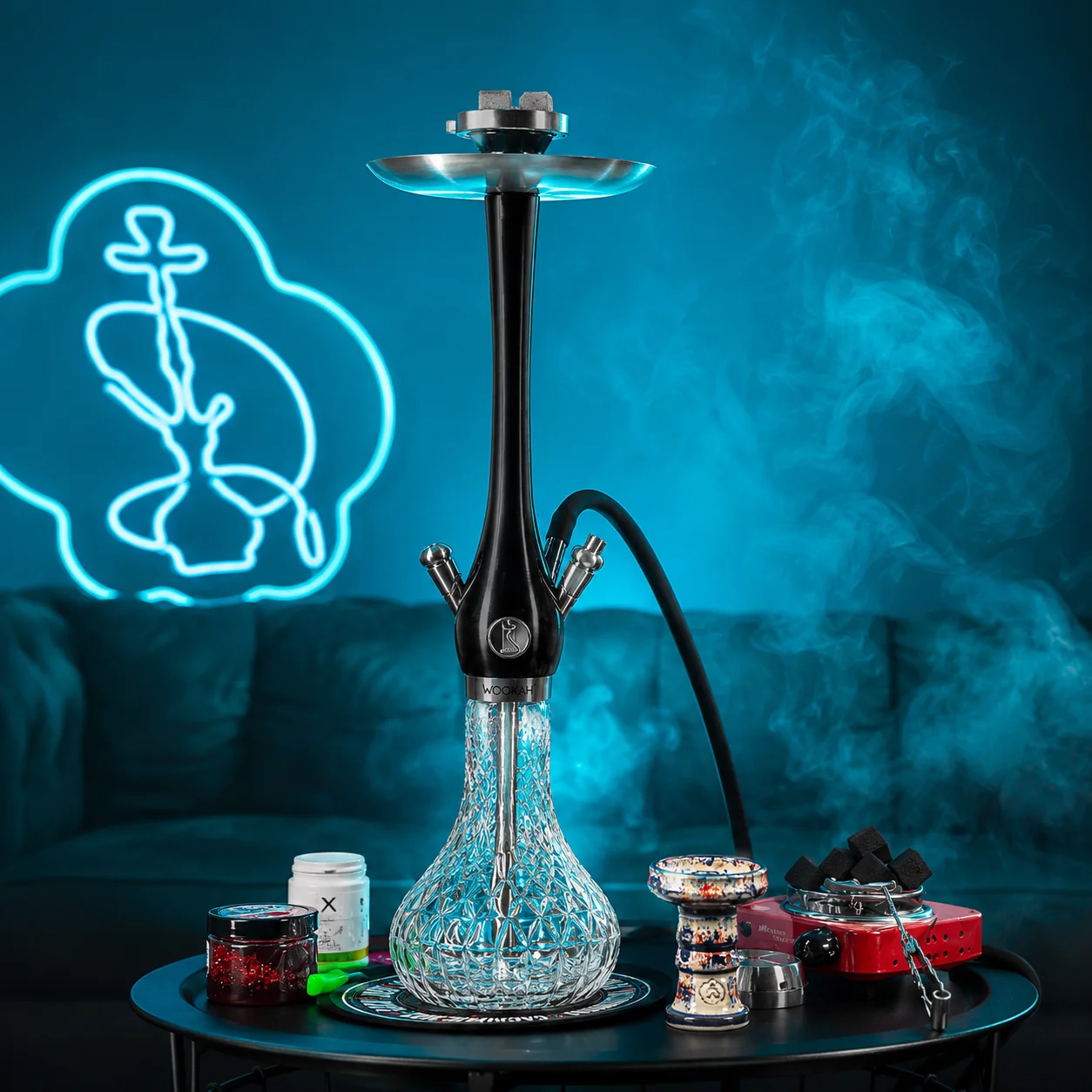 

Wookah Luxury Handmade Shisha Hookah - Natural Walnut Wood Body with Stainless Steel Base for Enhanced Smoking Experience