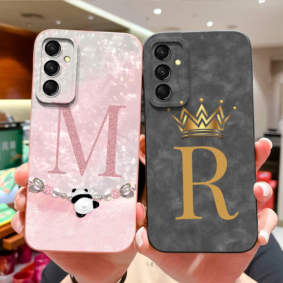 Case For Samsung Galaxy A24 4G Shining Pearl Letter Phone Bags For Samsung A 24 Soft Liquid Silicone Full Protection Back Covers