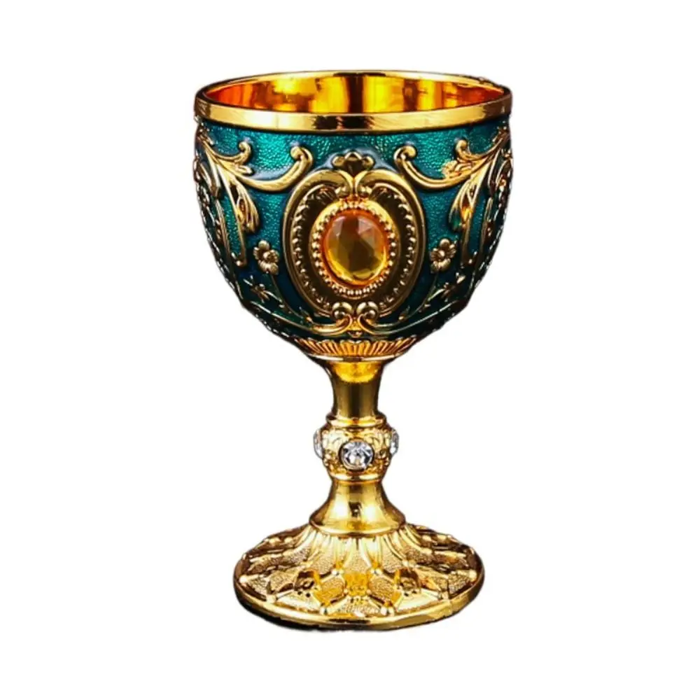 

Household Embossed Vintage Metal Wine Cup European Style Anti-break Goblet Diamond-encrusted Wine Glasses Party