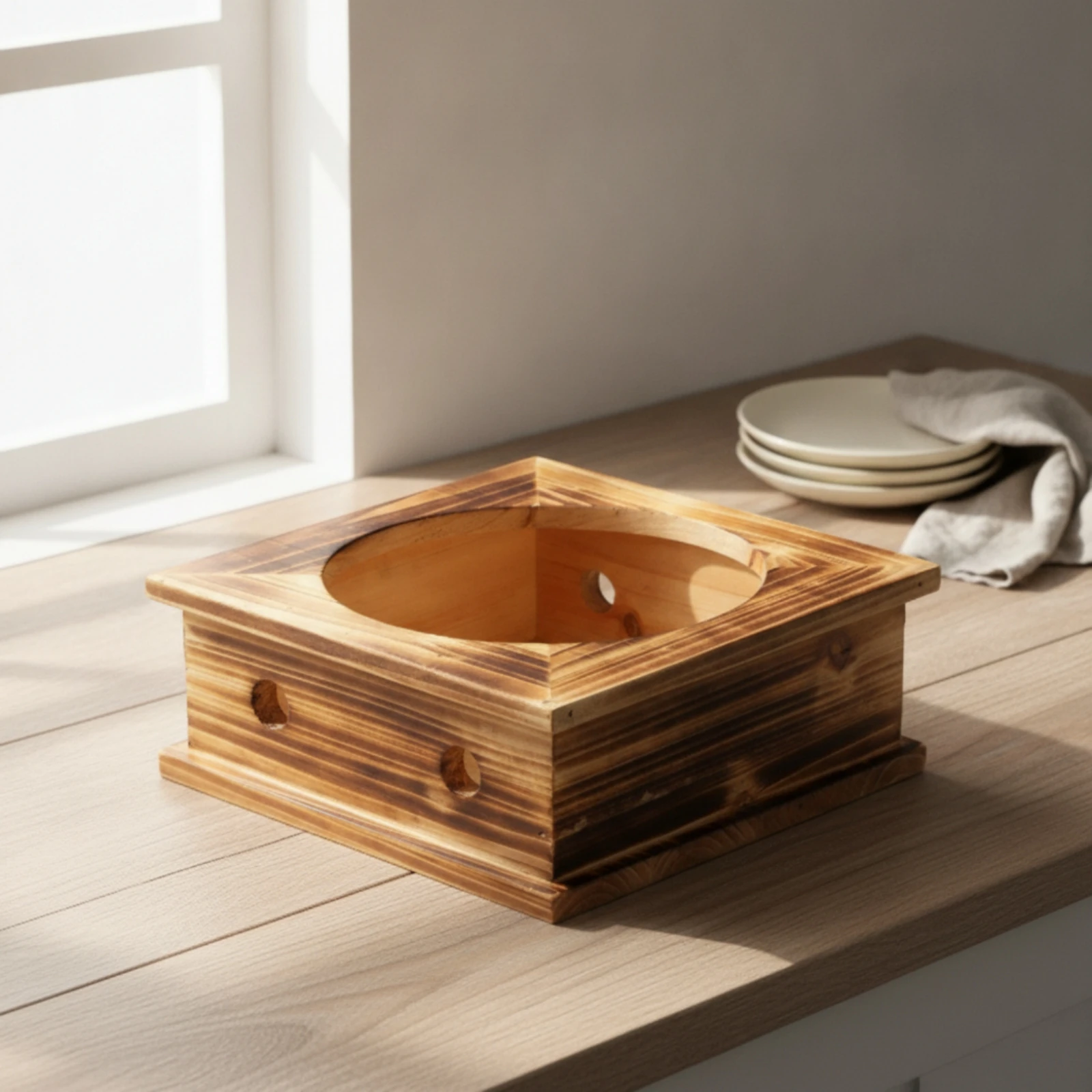 Korean Stone Pot Stand Heat-Resistant Bamboo Pot Stand Bowl Holder Raised Trivet Square for Restaurants, Table Service