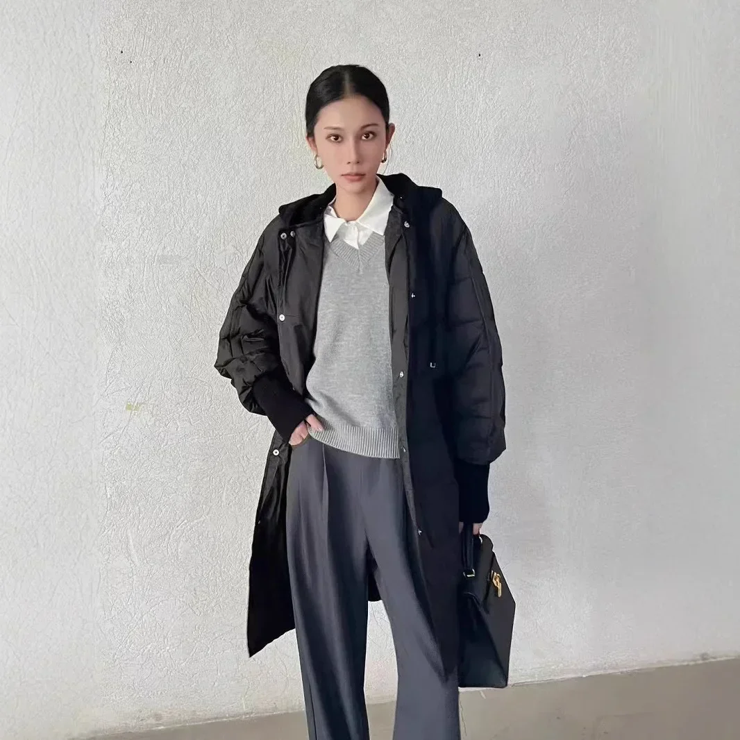 Doudoune surdimensionnée à capuche tricotée pour femme, nouvelle mode automne et hiver