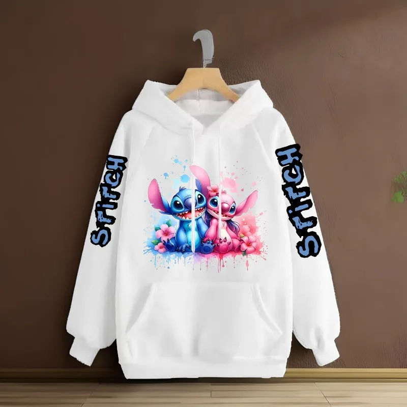 Disney Cartoon Hoodies com estampa Lilo e Stitch para mulheres, moletons de manga comprida, moletom casual com capuz, Harajuku, Y2K, inverno