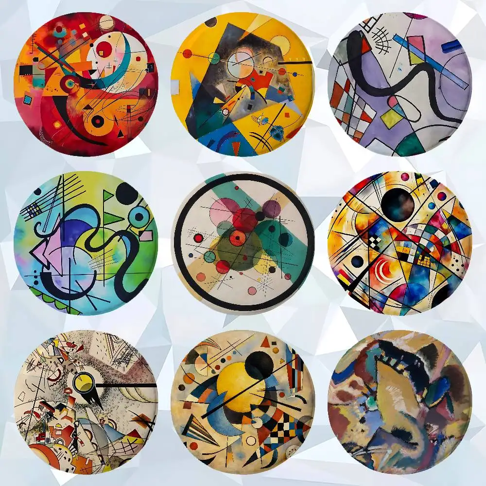 W-Wassily Kandinsky Art Premium Tinplate Round Lapel Pins: Cute Badge Brooches For Shoulder Bag Accessories, Souvenir Gifts