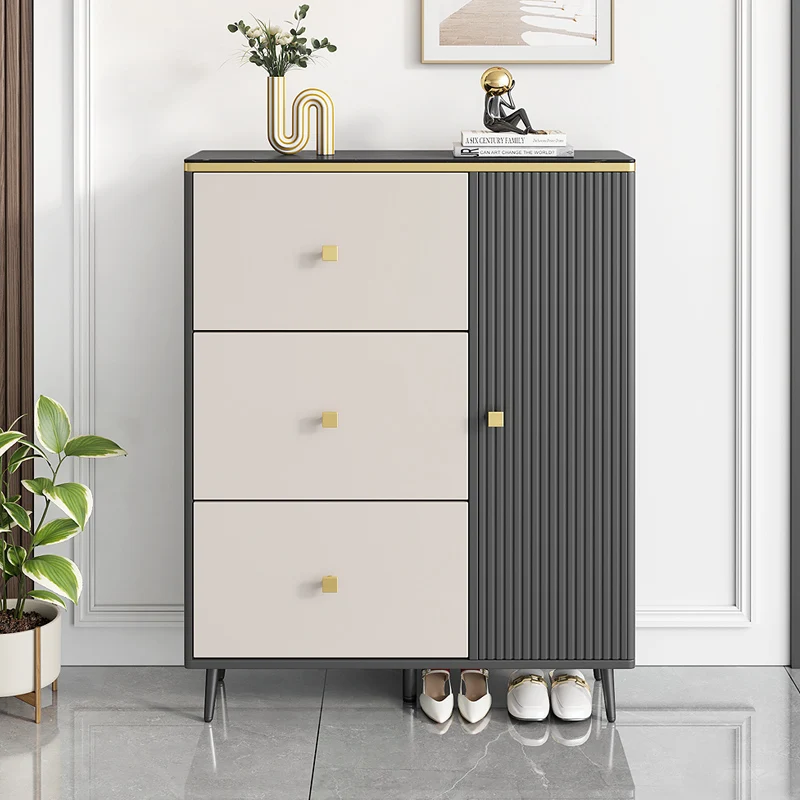 Italian rock slab tipping bucket shoe  Modern foyer cabinet Multi-layer porch cabinet Large capacity household door
