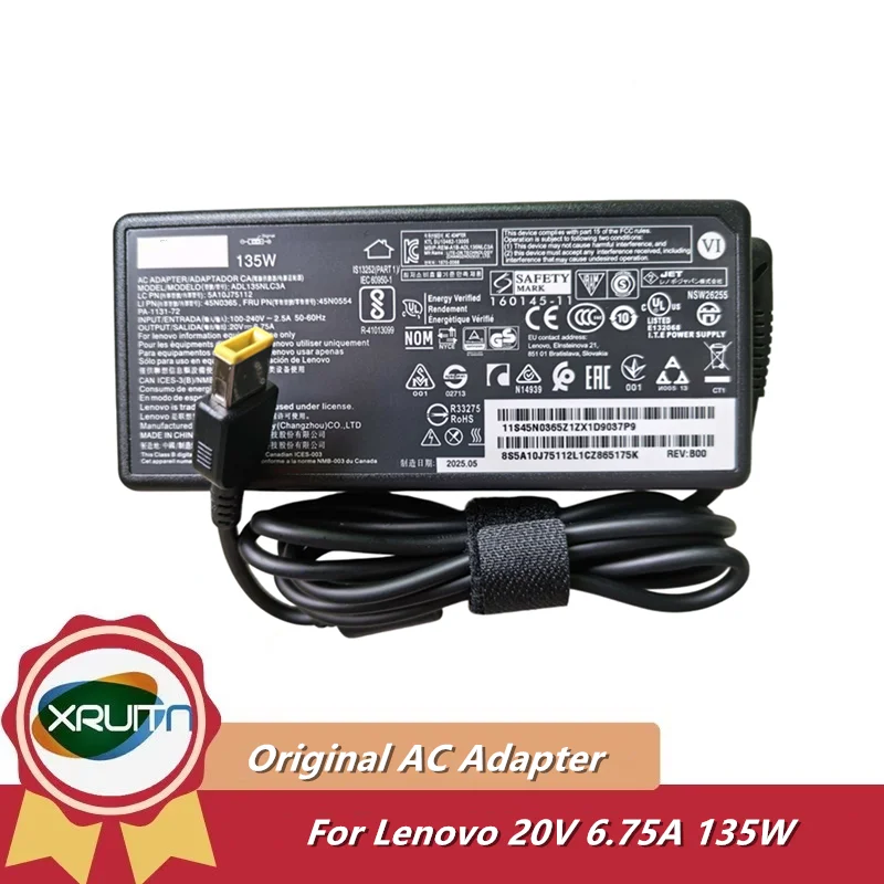 Adaptador de Corriente Original para Laptop de 135W 20V 6.75A, Cargador para Lenovo T440p Y50-70 R720 Y700 T540p P51 P52 S5 ADL135NLC3A, Fuente de Alimentación