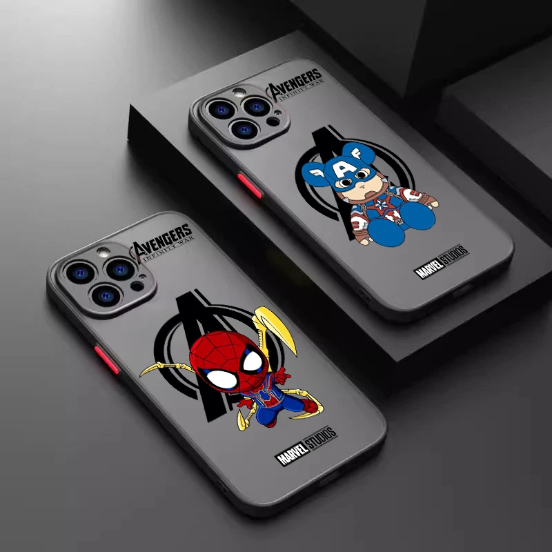 Marvel Heroes Cute Cartoon Frosted Translucent For Apple iPhone 16 15 14 13 12 11 XS XR X Pro Max Plus Mini Soft Phone Case