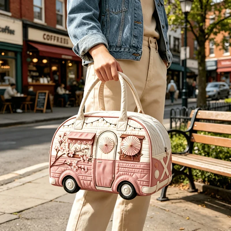 Neue 9 Stile Bus-förmige Gesteppte Reisetasche Große Kapazität 3D-Quilting-Handwerk Reisetasche Tragetaschen Kurzstrecken-Handtasche – Detail 5