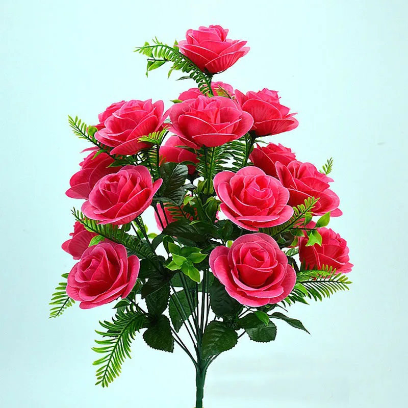Künstlicher Blumenstrauß, 18-köpfige Rose, rosa Seidenpfingstrose, großer Kopf und Knospe, günstige Kunstblumen für Zuhause, Party, Hochzeit, Dekoration – Detail 4