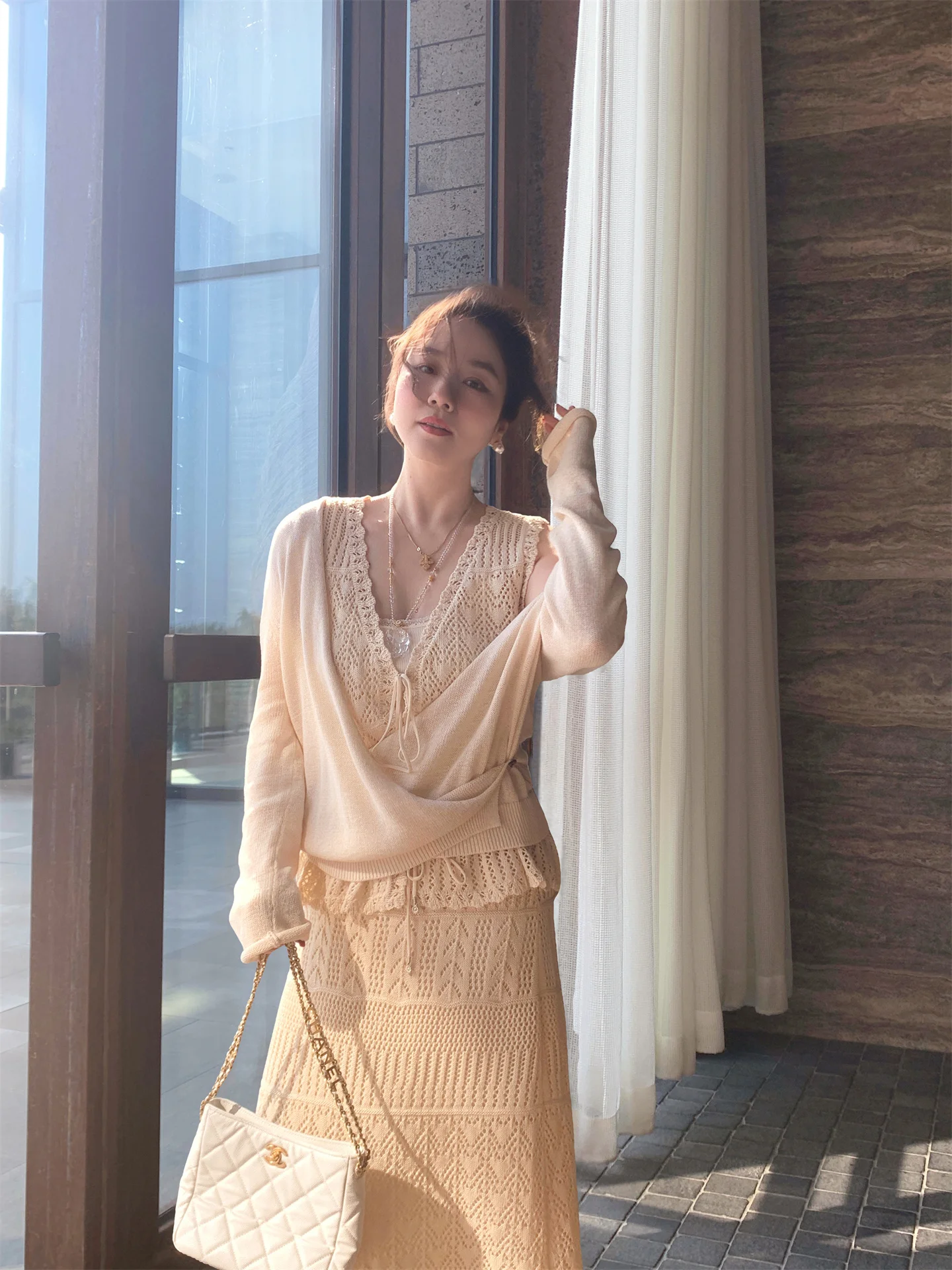 

Linen Knitted Open Cardigan Vest Set Women's Spring 2026 Lazy Style Fashionable Three-Piece Suit Long Sleeve Casual Wear