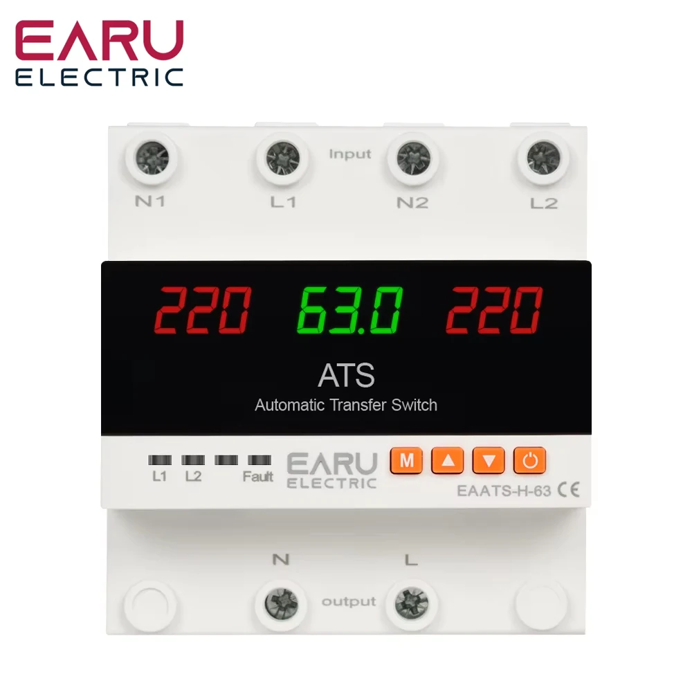 

63A 100A 220V ATS Adjustable Over Under Voltage Current Protector Dual Power Conversion Automatic Transfer Switch Monitor Relay
