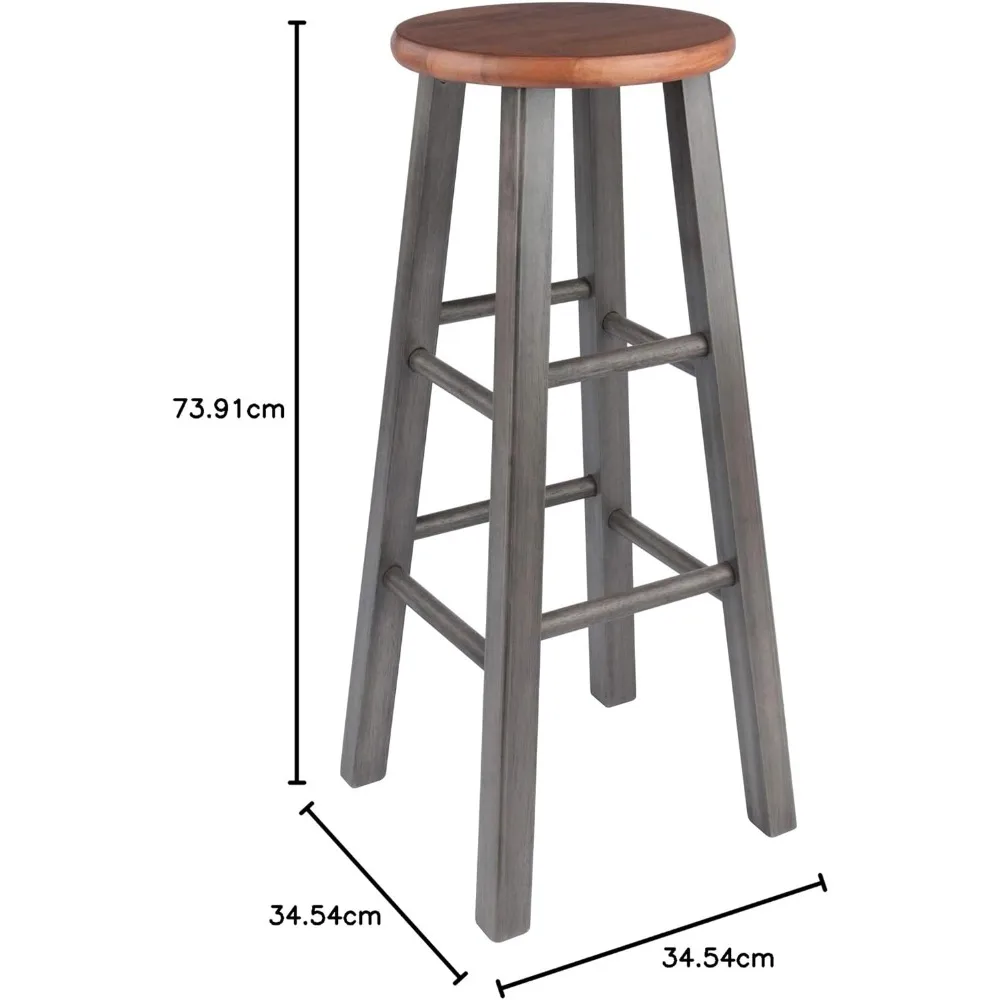 Banco de bar Wood Ivy, cinza rústico e teca, 29"