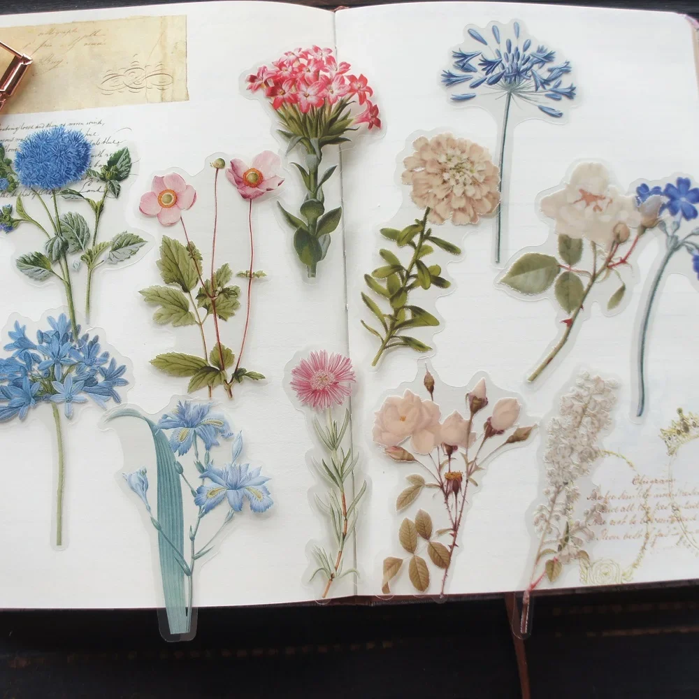 

28pcs Natural Plant Iris Hydrangea Rose Design Sticker Scrapbooking Background DIY Gift Packing Label Decoration